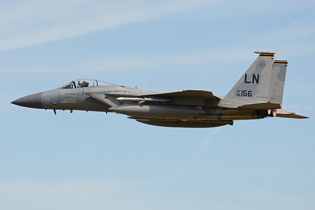 A fighter jet pictured mid-flight.